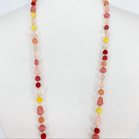 Chico’s Kira Warm Multi Bead Necklace Gold Charm Boho Statement Long Layering - Picture 4 of 7